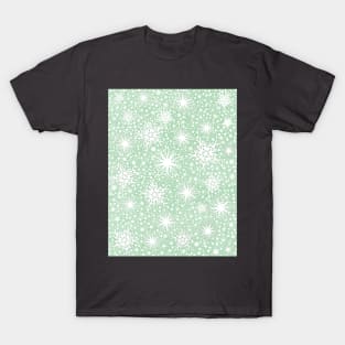 Sparkle Snowflake Pattern Design in Pastel Green Background T-Shirt